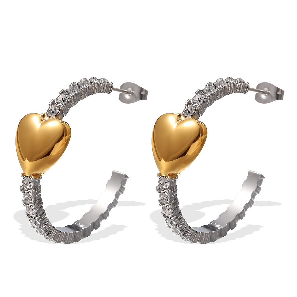 1 paar eenvoudige serie elegante hart titanium staal goudkleurige dames creolen h5Afbeelding6