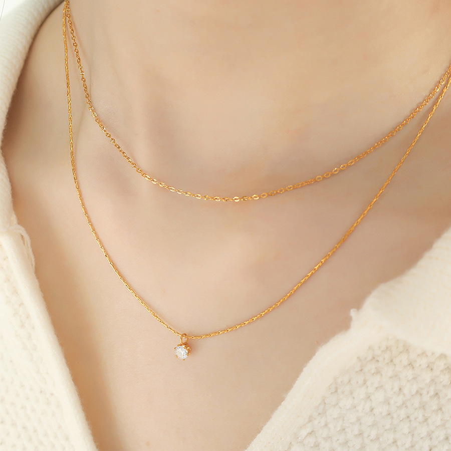 1 piece simple series simple geometric stainless steel  gold plated zircon women layered necklaces Picture4