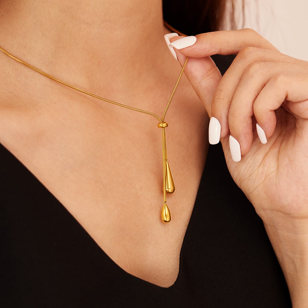 1 Stück Elegante Serie Tägliche Tropfen Verstellbare Edelstahl Gold Farbe Damen Anhänger Halsketten h5Bild6