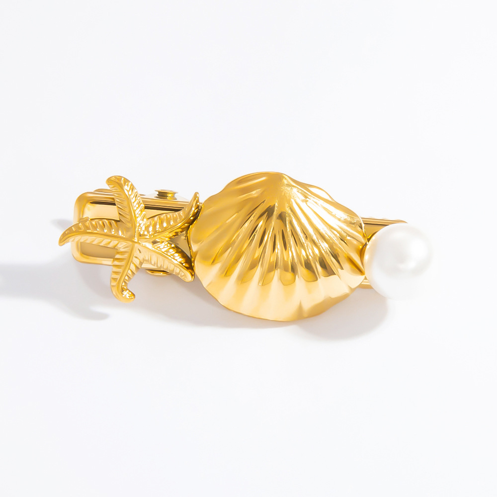 1 Piece Gorgeous Series All-match Vacation Conch Stainless Steel Gold Color Women's Hair Clips h5Picture10
