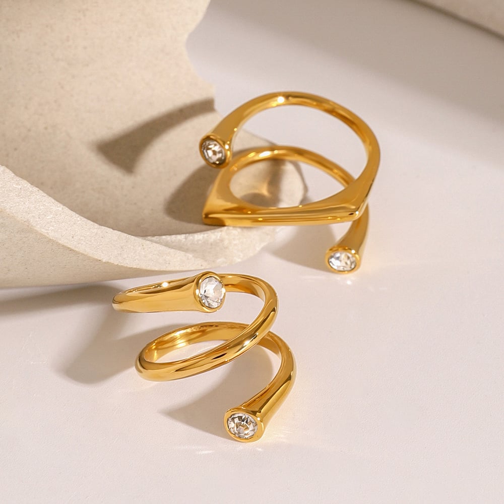 1 Piece Geometric Stainless Steel Gold Plated Rhinestone Women's Adjustable Rings Picture4