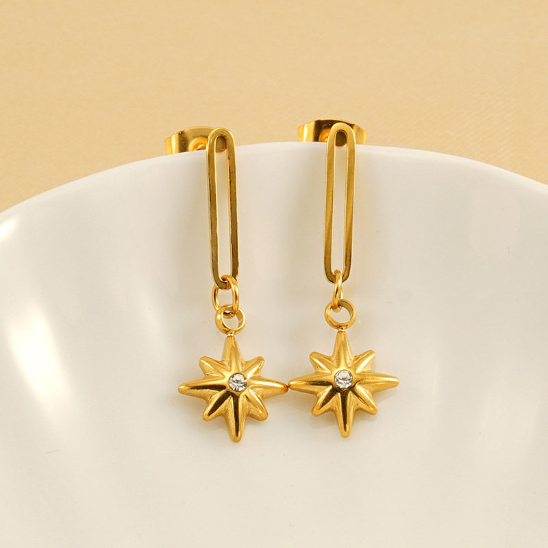 1 pair simple series classic stainless steel  gold plated zircon women stud earrings Picture3