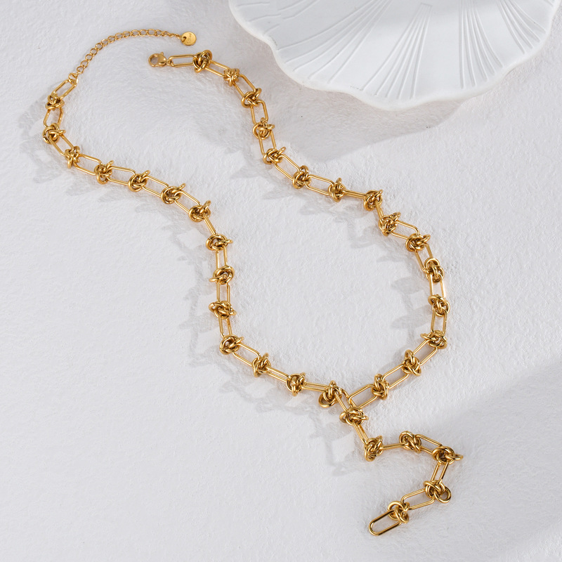 1 Stück Simple Series Einfache Quaste Edelstahl 18 Karat vergoldet Damen Kettenhalsketten Bild4