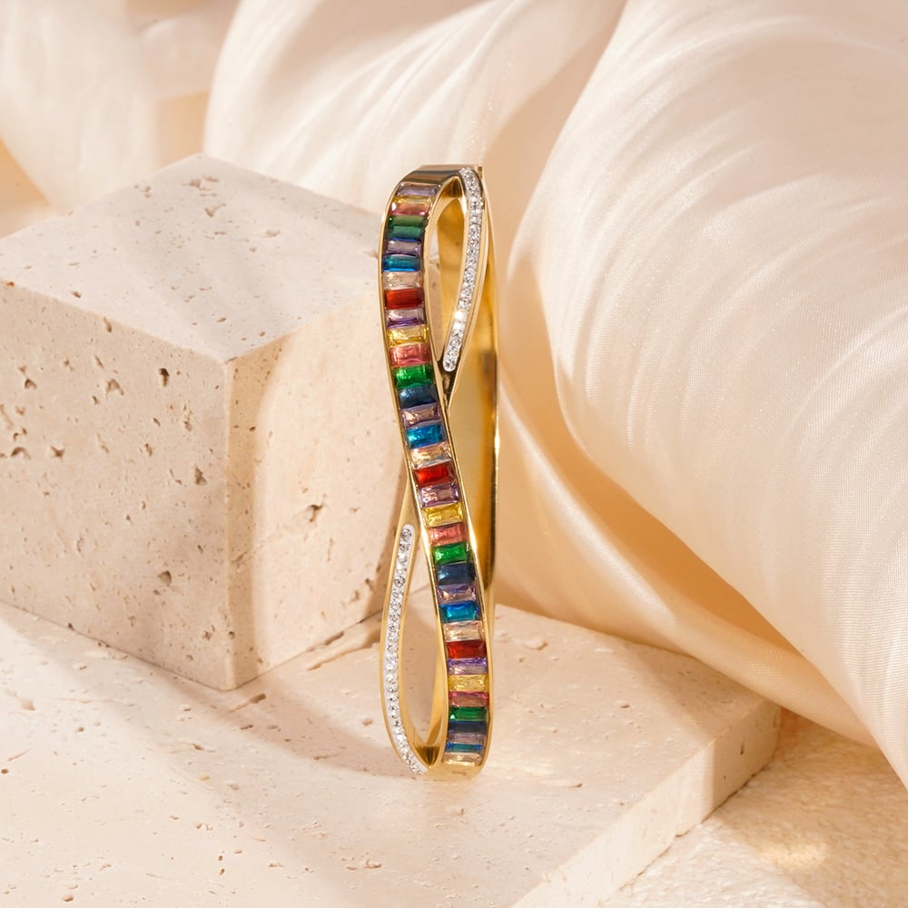 1 Piece Dazzling Series Chic Curve Mixed Color Stainless Steel Gold Color Women's Bangles h5Picture4