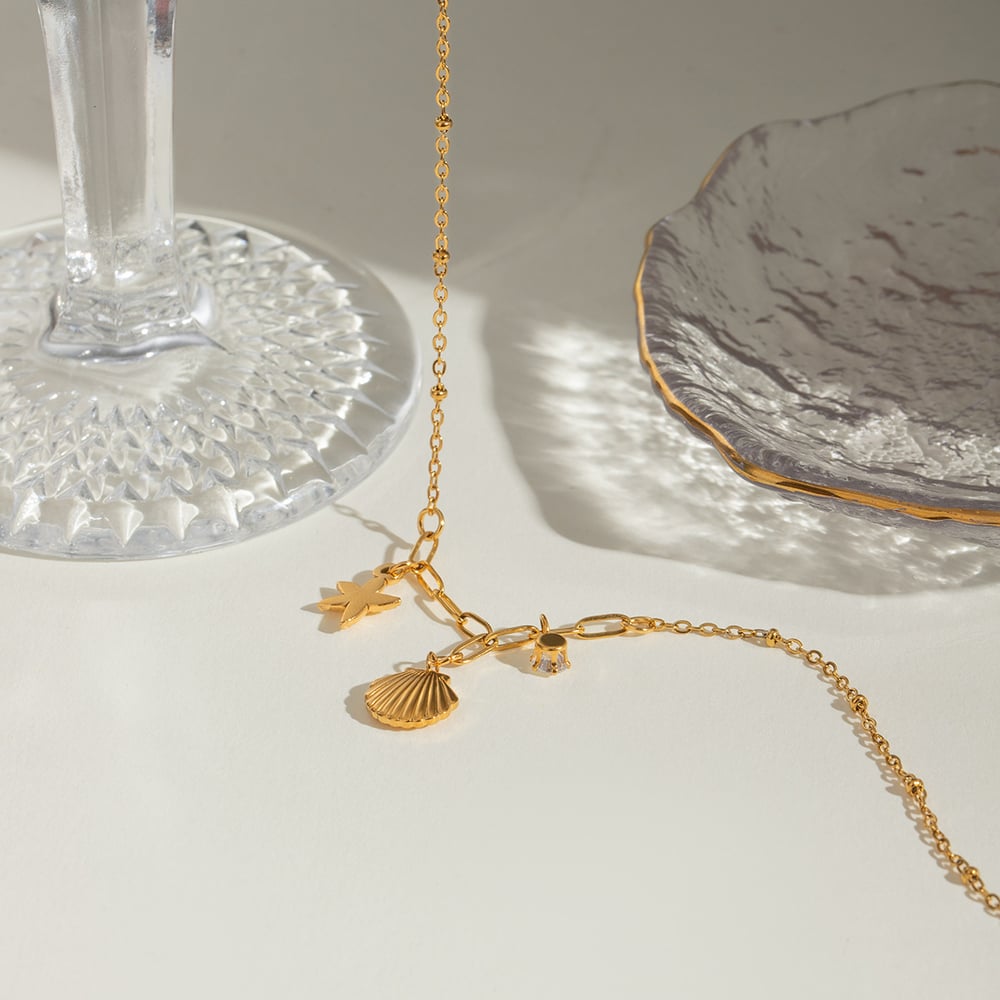 1 piece simple vacation style hammered starfish shape stainless steel  gold plated rhinestone women's pendant necklace h5Picture3