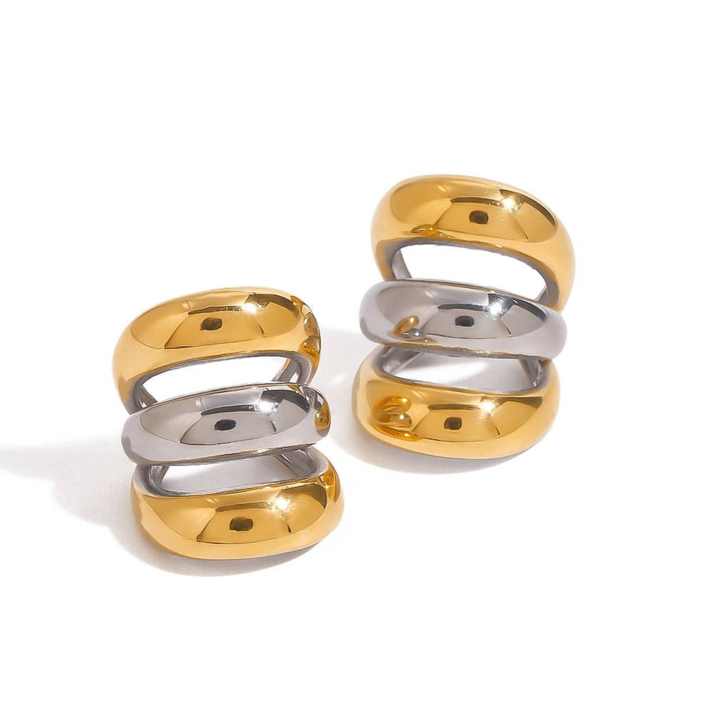 1 Pair Daily Series Minimalist Style Annular Stainless Steel Gold and Silver Color Women's Clip-on Earrings h5Picture6