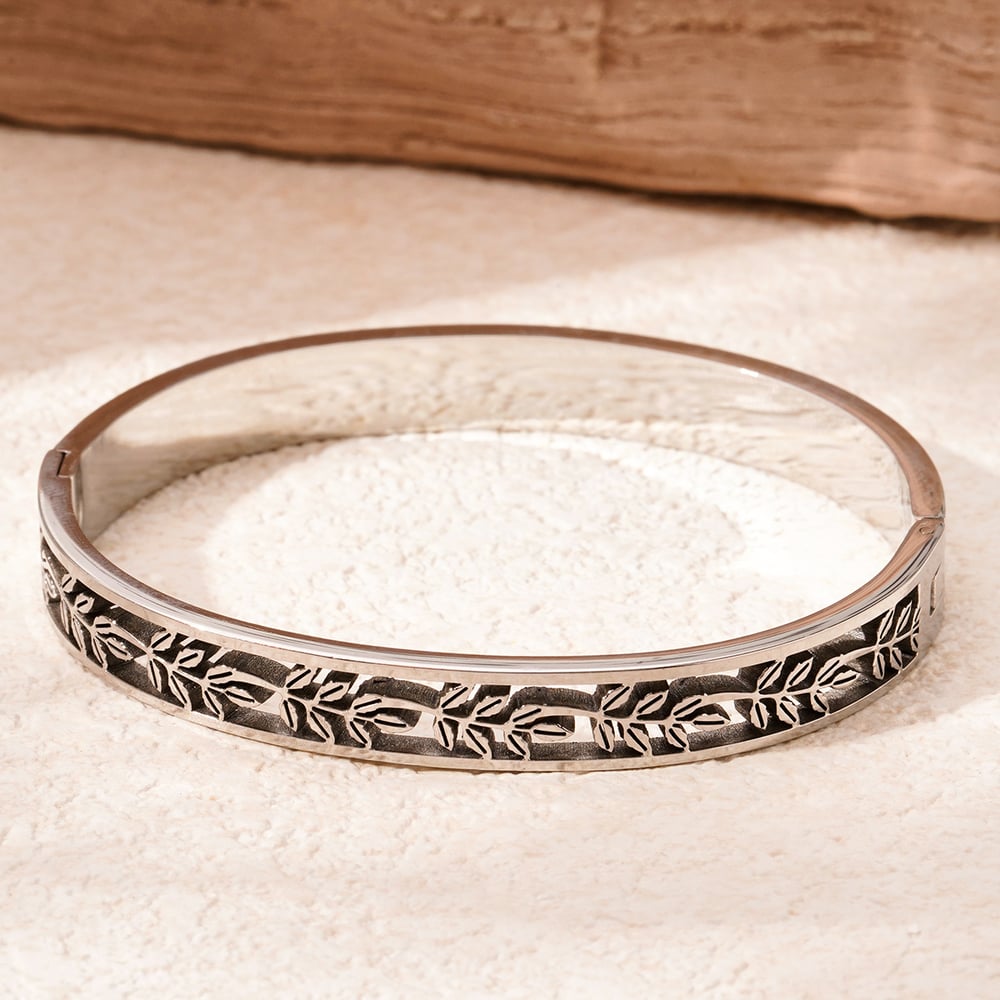 1 Piece Delicate Series Natural Leafs Stainless Steel Gold Color Women's Bangles h5Picture6