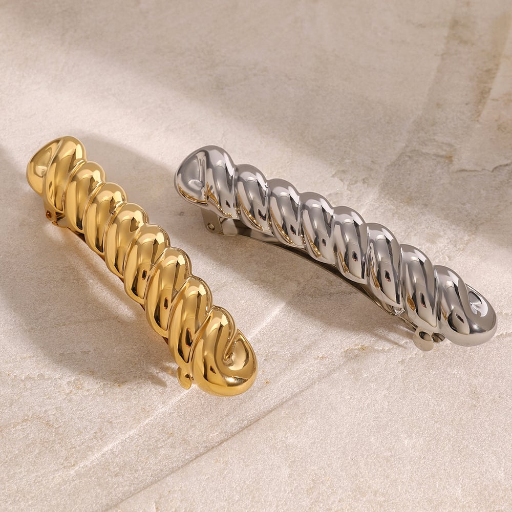 1 pair simple series classic geometric stainless steel  gold plated women hair clips h5Picture4