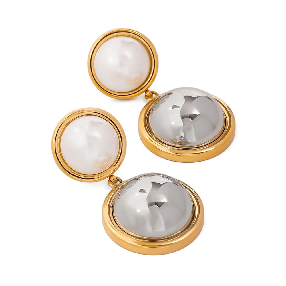1 pair simple series  round stainless steel  gold plated artificial pearl women drop earrings Picture7