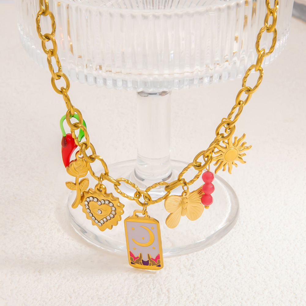 1 Stück Romantische Serie Elegante Herz Edelstahl 18 Karat vergoldet Glas Frauen Anhänger Halsketten h5Bild6