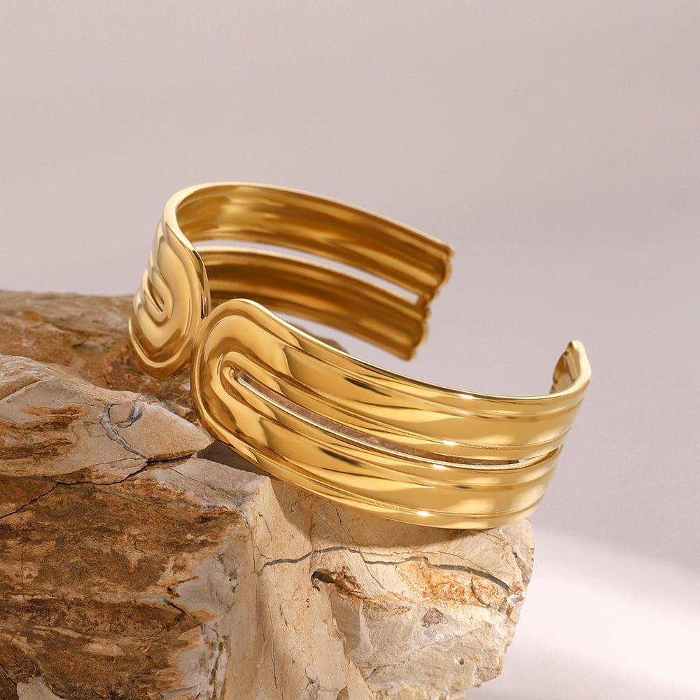 1 pezzo semplice serie retrò tinta unita acciaio inossidabile placcato oro braccialetti da donna h5Immagine2