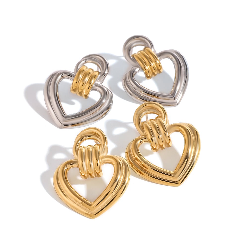 1 pair simple series sweet heart stainless steel  gold plated women stud earrings h5Picture5