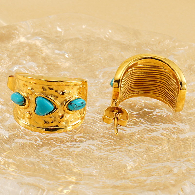 1 pair simple series retro polka dots stainless steel  gold plated women stud earrings h5Picture4