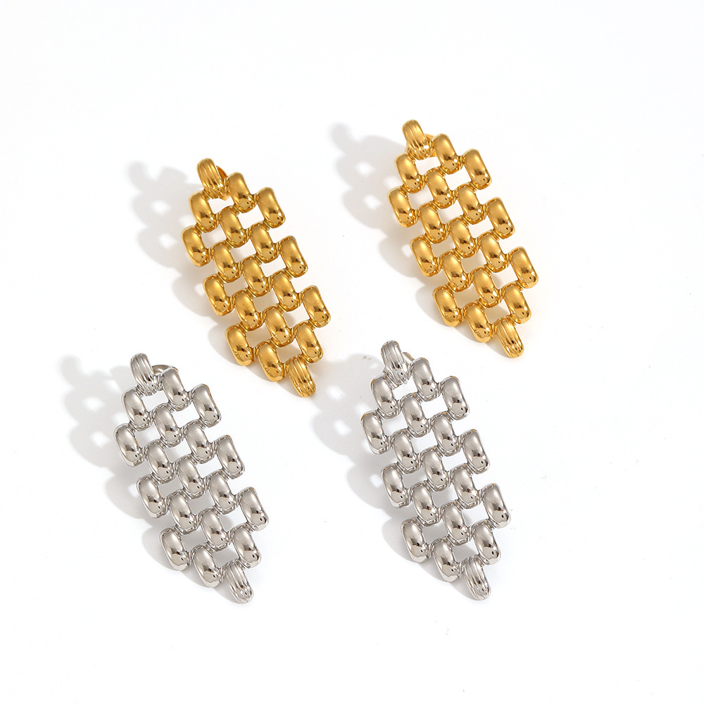 1 Pair Simple Series Rectangular Patchwork Stainless Steel Gold Color Women's Stud Earrings h5Picture5