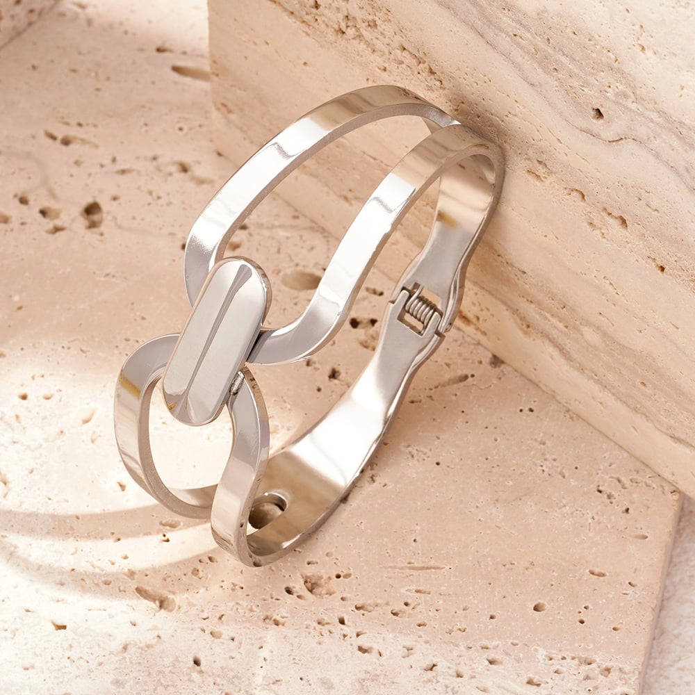 1 Piece Radiant Series Classic Patchwork Stainless Steel Gold Color Women's Bangles h5Picture6
