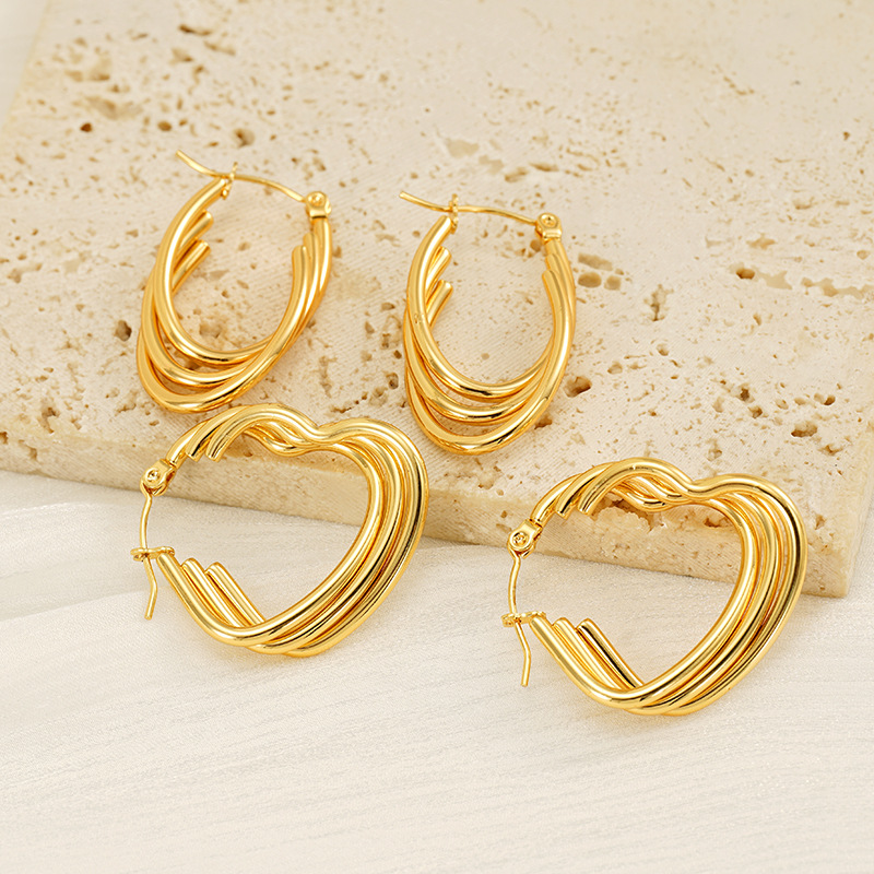 1 pair simple daily style irregular line shape titanium steel  gold plated women's hoop earrings h5Picture4