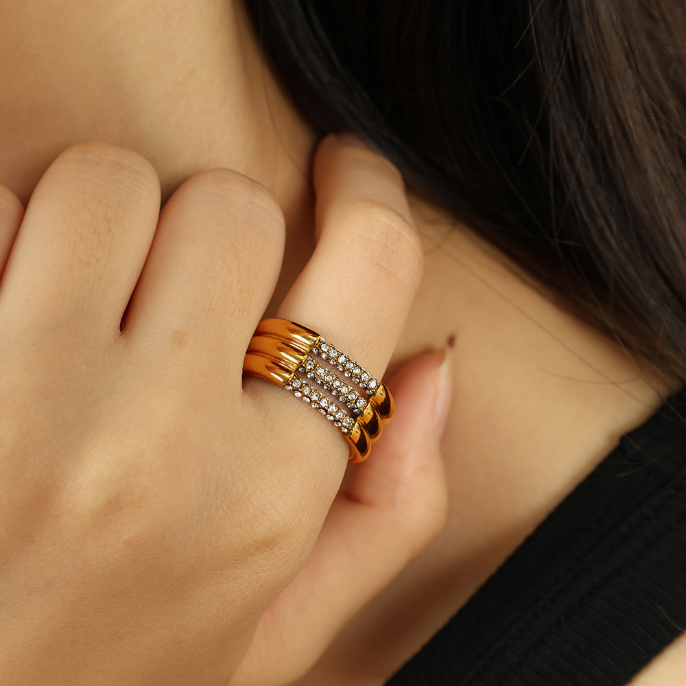 1 pair simple series simple geometric stainless steel  gold plated rhinestone women single rings h5Picture5