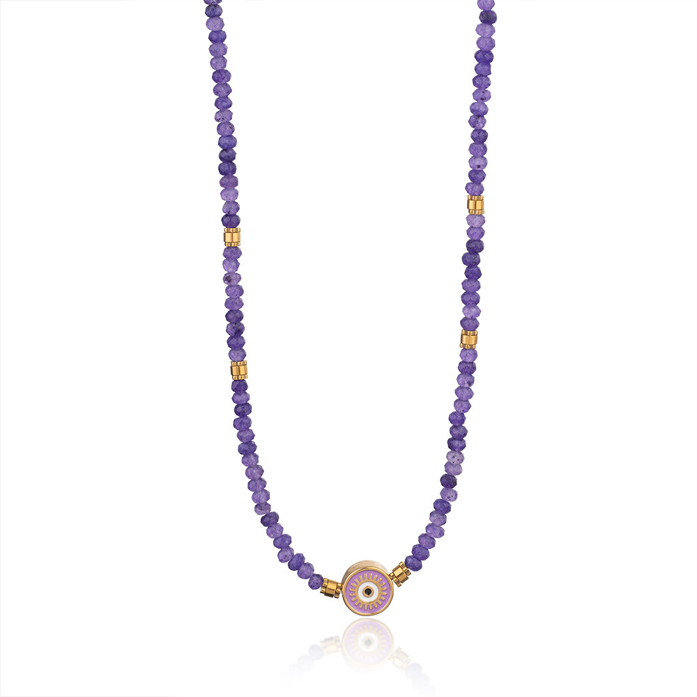 1 Piece Ethnic Series Classic Eye Pattern Stainless Steel Gold Color Women's Crystal Beaded Necklaces h5Picture9