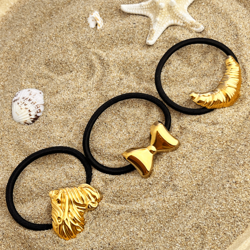 1 Piece Simple Series Daily Ox Horn Stainless Steel Gold Color Women's Hair Bobbles h5Picture3