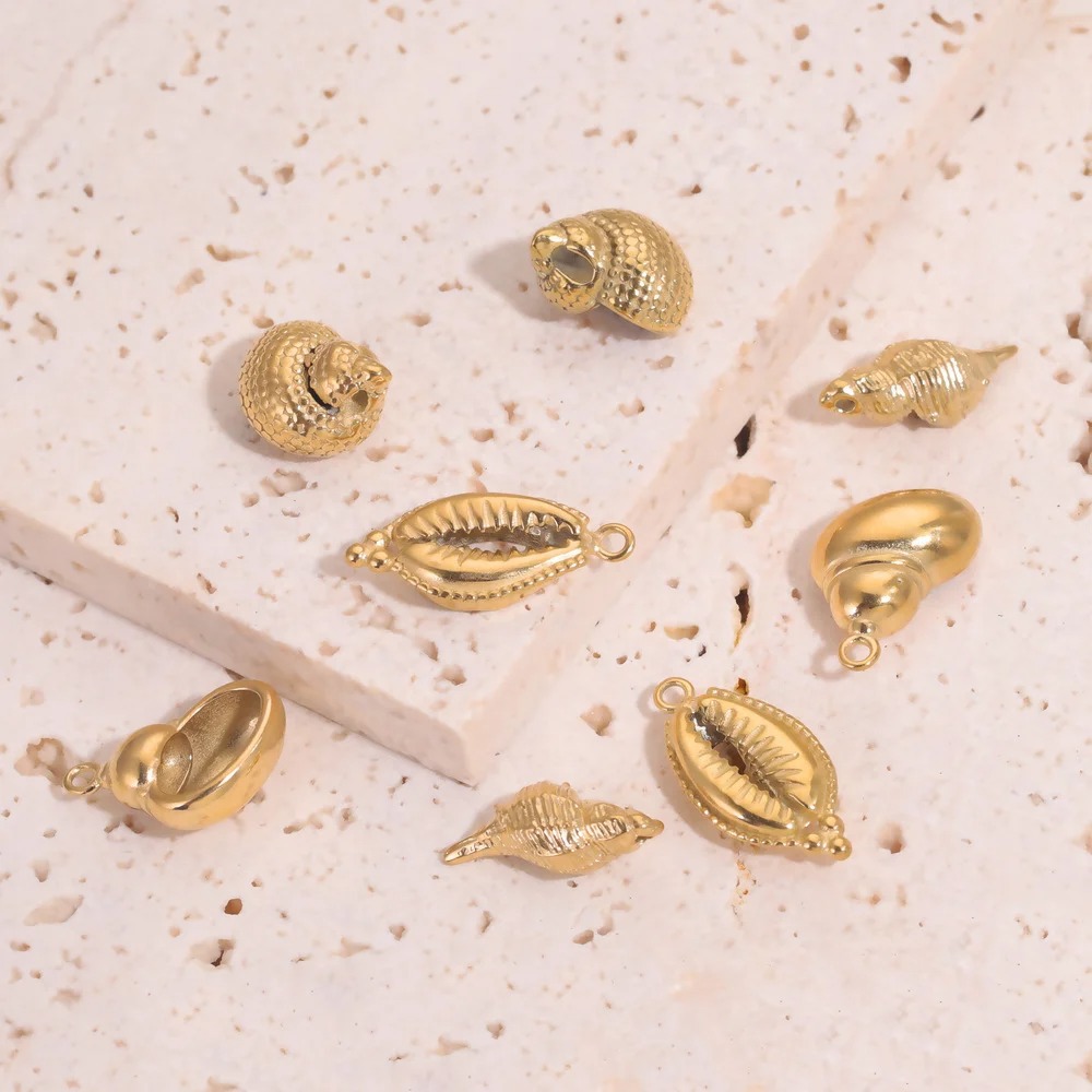1 Piece Marine Series Simple Conch Shape Stainless Steel Gold Color Women's Pendants h5Picture5