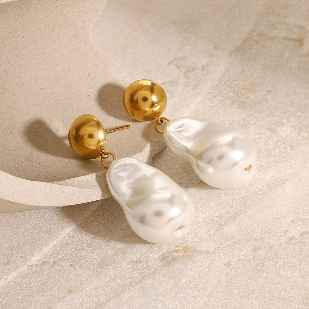 1 pair classic series  oval stainless steel  gold plated artificial pearl women drop earrings h5Picture4