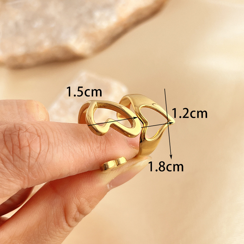 1 Piece Designable Series Elegant Hollow Heart Shape Stainless Steel Gold Color Women's Adjustable Rings h5Picture5