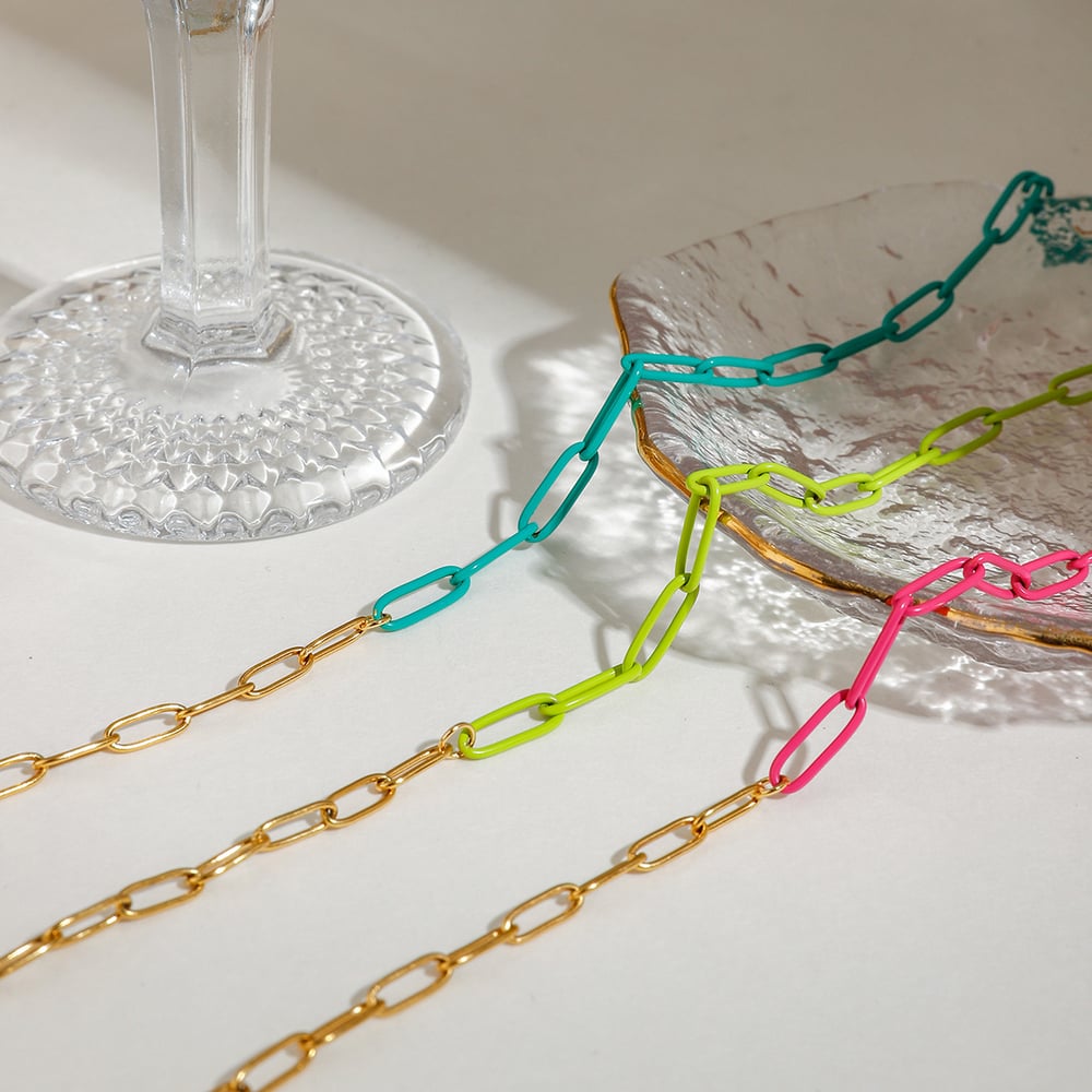 1 Piece Polychrome Series Vogue Contrast Color Stainless Steel Gold Color  Women's Chain Necklaces Picture6