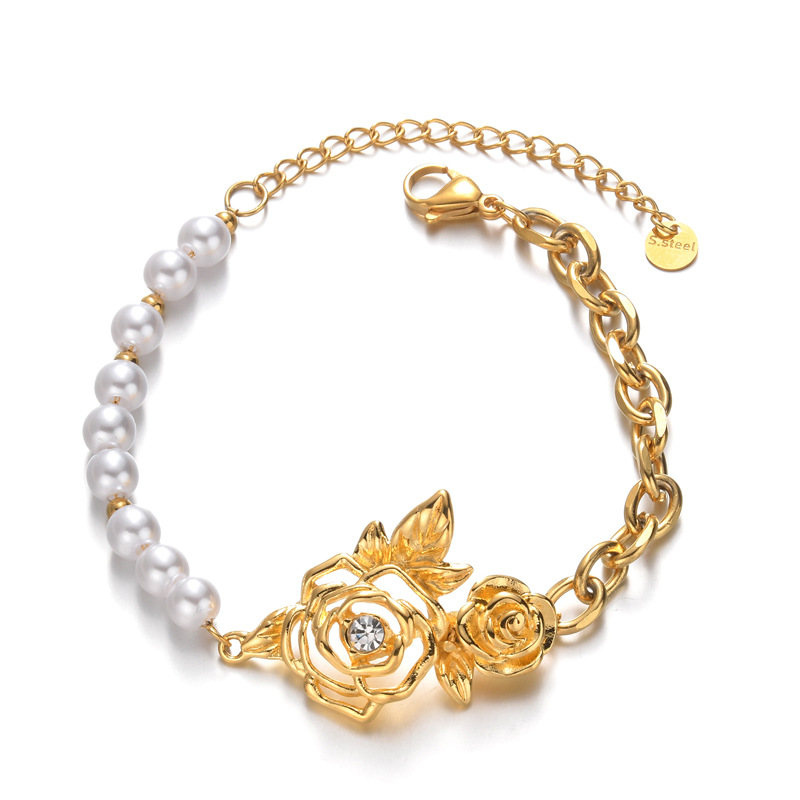1 Stück Luxuriöse Serie Einfache Blume Edelstahl 18 Karat vergoldet Damen Charm Armbänder h5Bild5