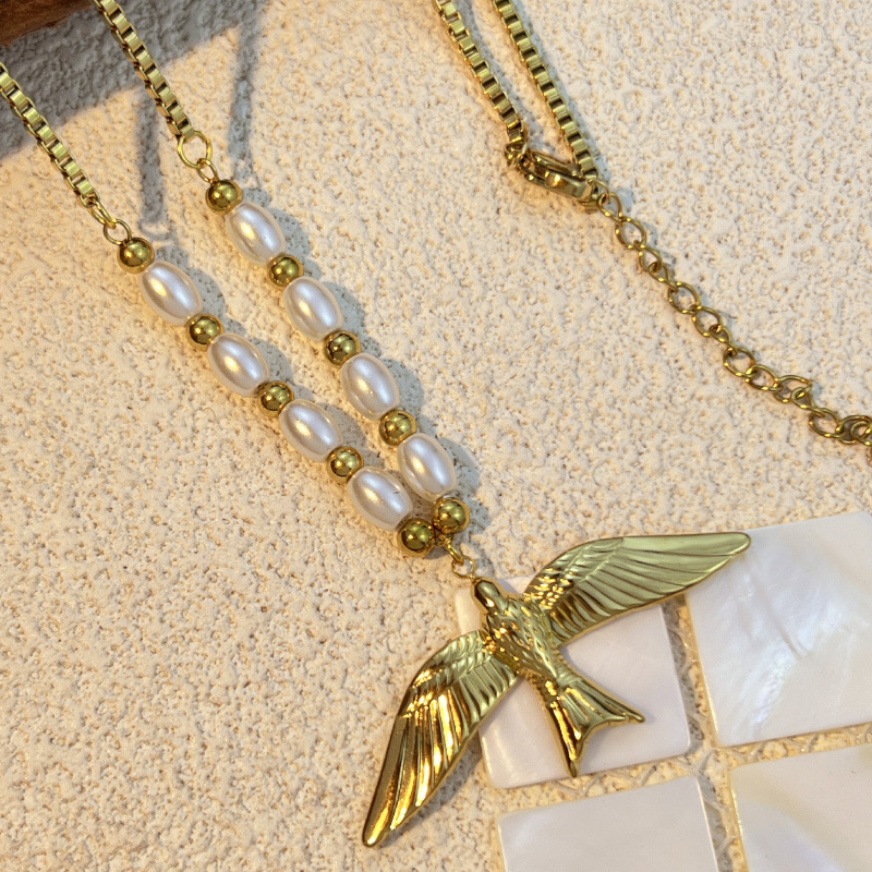 1 Piece Bird Stainless Steel Gold Color Women's Pendant Necklaces h5Picture4