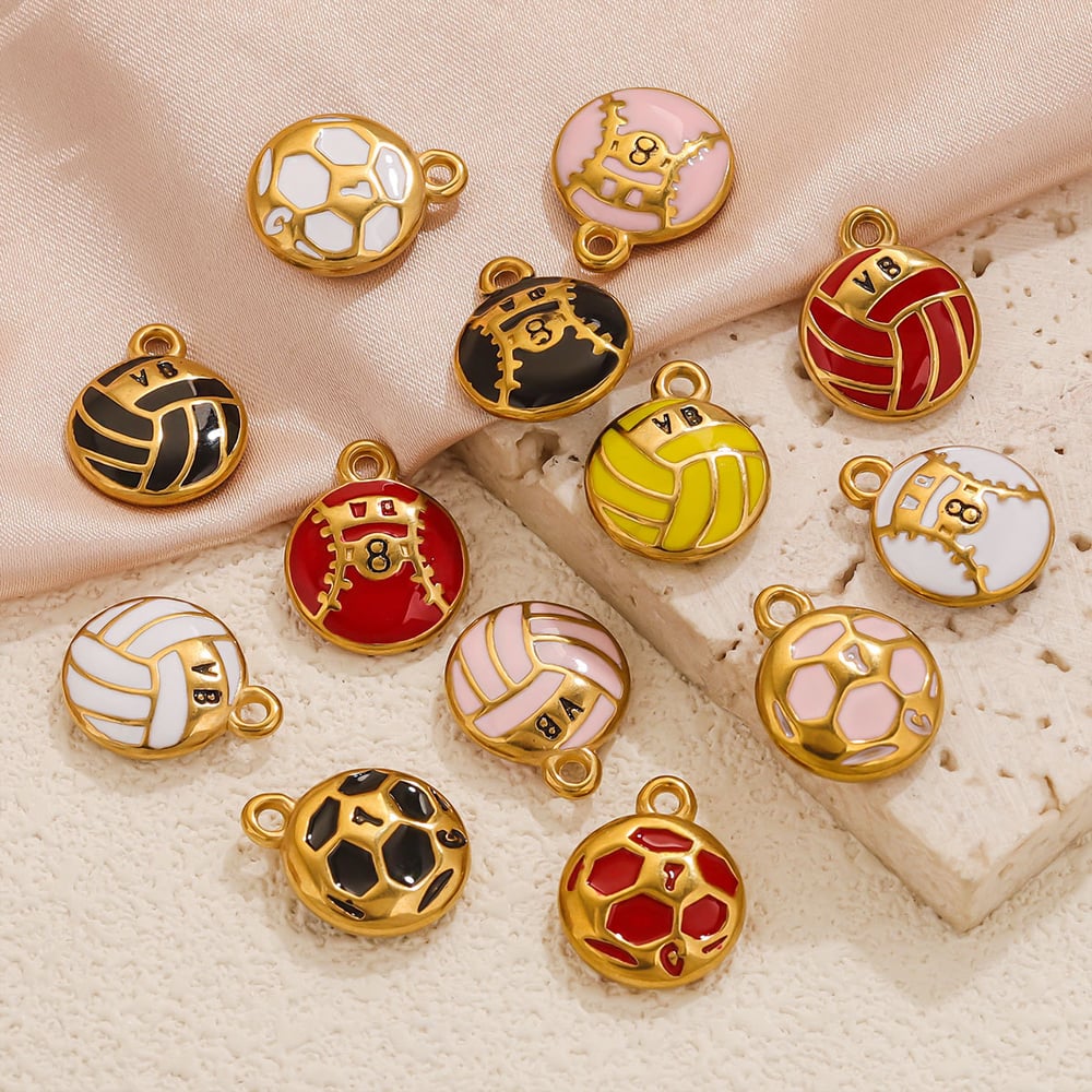 1 Piece Simple Series Sport Ball Drop Oil Stainless Steel Gold Color Unisex Pendants h5Picture4