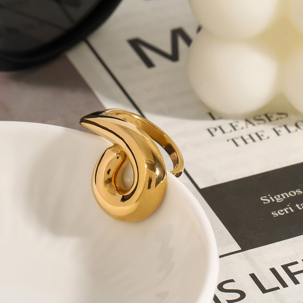 1 Piece Shining Series Irregular Circle Stainless Steel Gold Color Women's Single Rings h5Picture5