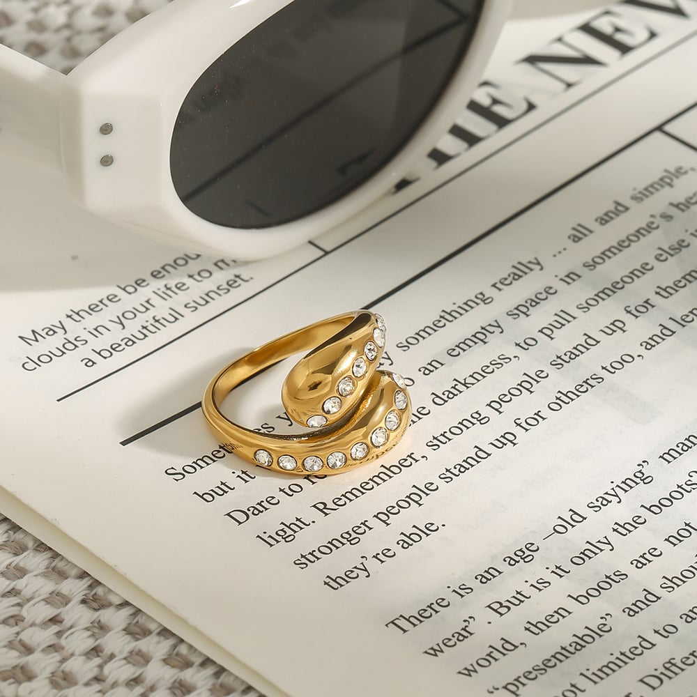 1 Piece Designable Series Gorgeous Droplet Stainless Steel Gold Color Women's Single Rings h5Picture4