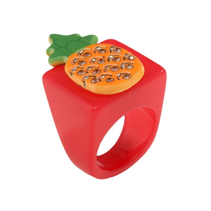 1 Piece Designable Series Vacation Polychrome Three-dimensional Fruits Resin Women's Single Rings h5Picture5