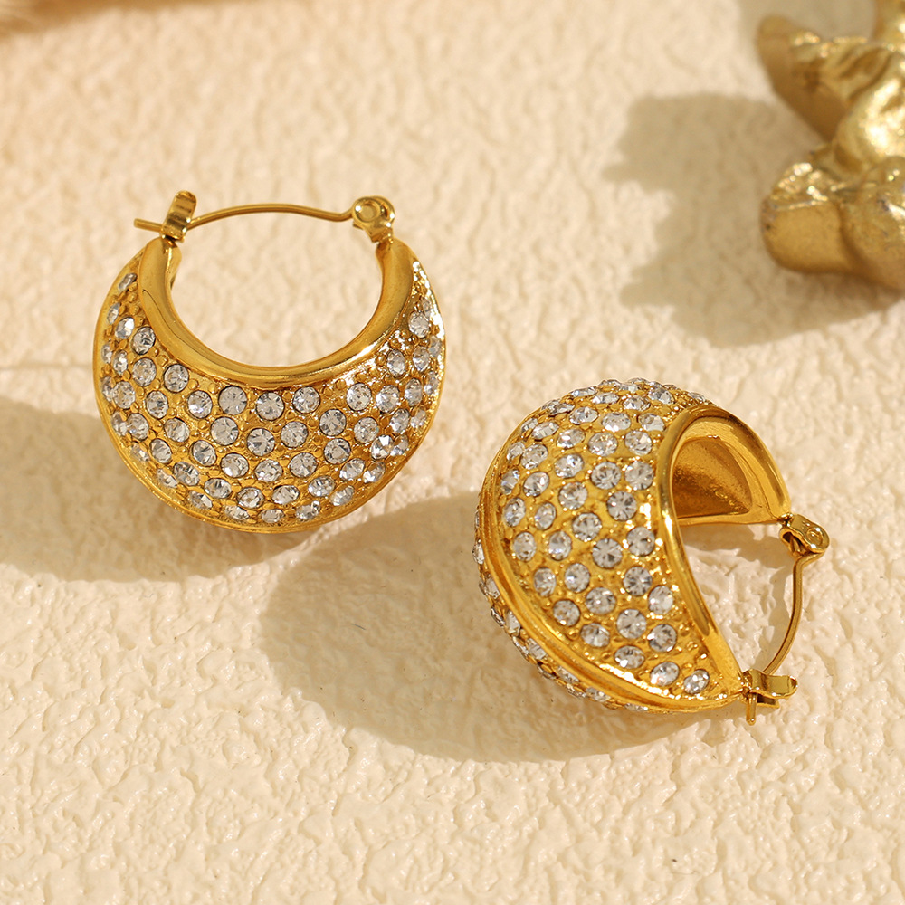 1 pair luxurious series classic geometric stainless steel  gold plated rhinestone women hoop earrings h5Picture3