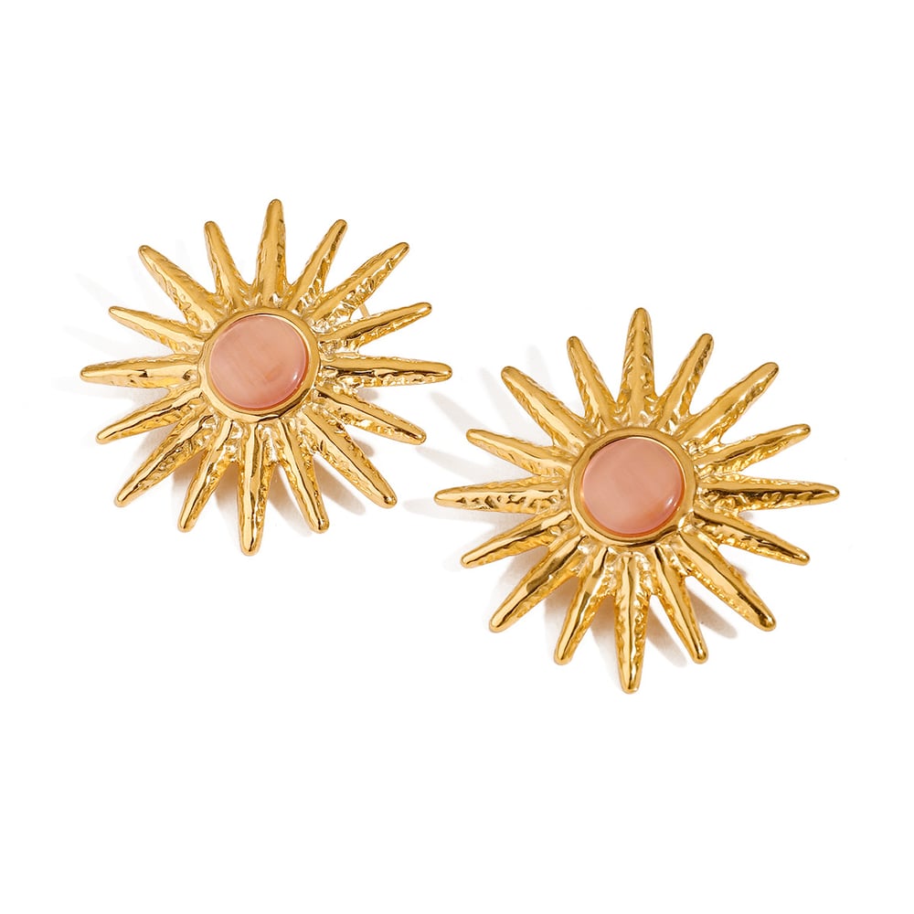 1 Pair Luxurious Series Elegant Sun Stainless Steel Gold Color With Natureal Stone Women's Stud Earrings h5Picture6