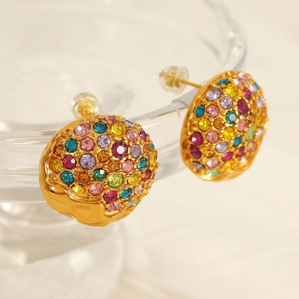 1 pair luxurious series retro geometric stainless steel  gold plated rhinestone women stud earrings h5Picture6