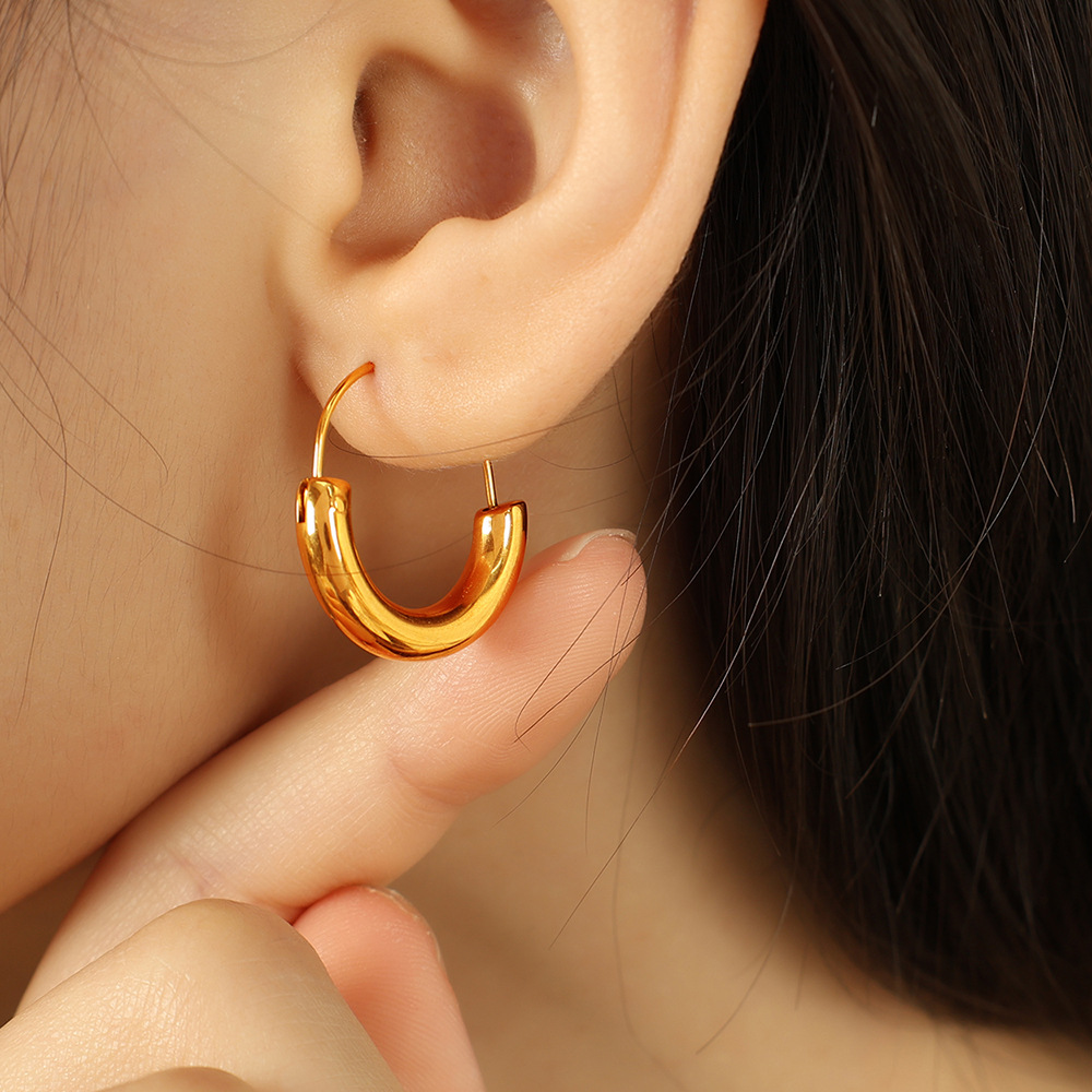 1 pair simple series simple geometric stainless steel  gold plated women hoop earrings Picture8