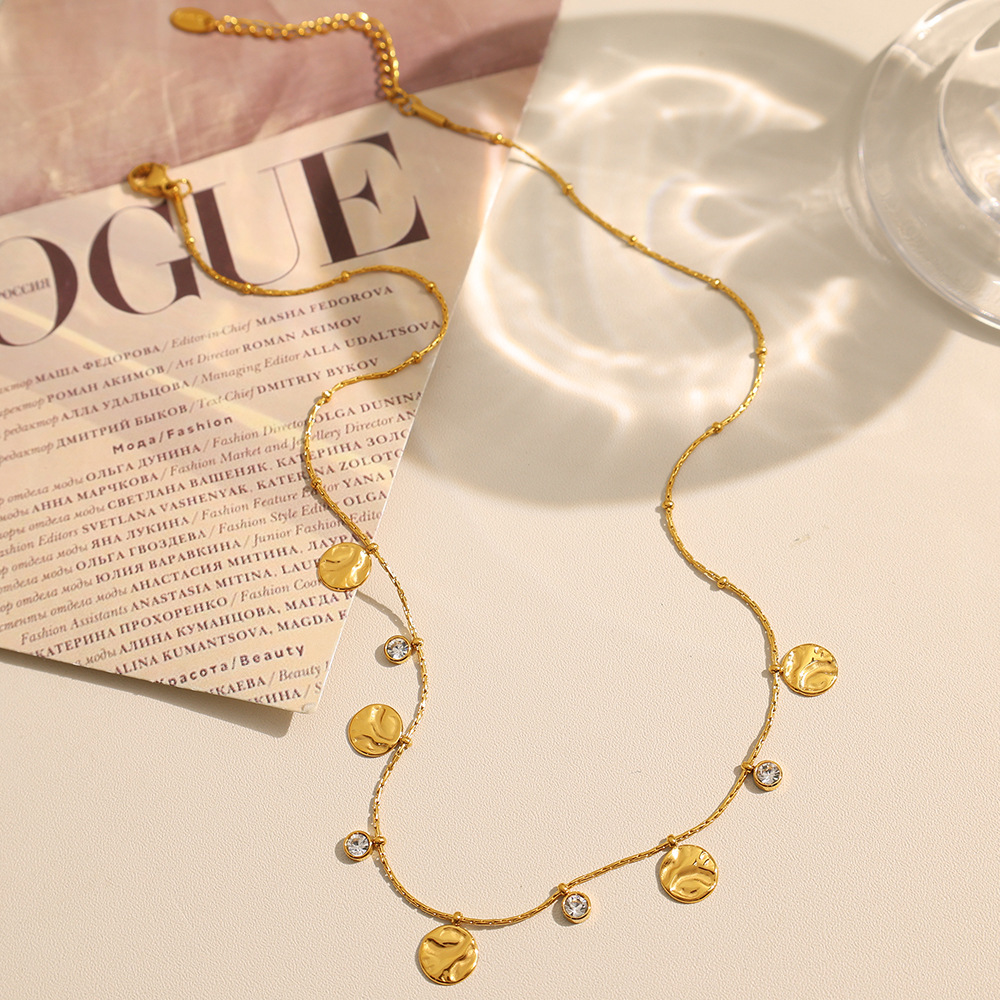 1 Piece Luxurious Series Fashionable Round Shape Stainless Steel Gold Color Women's Pendant Necklaces Picture4