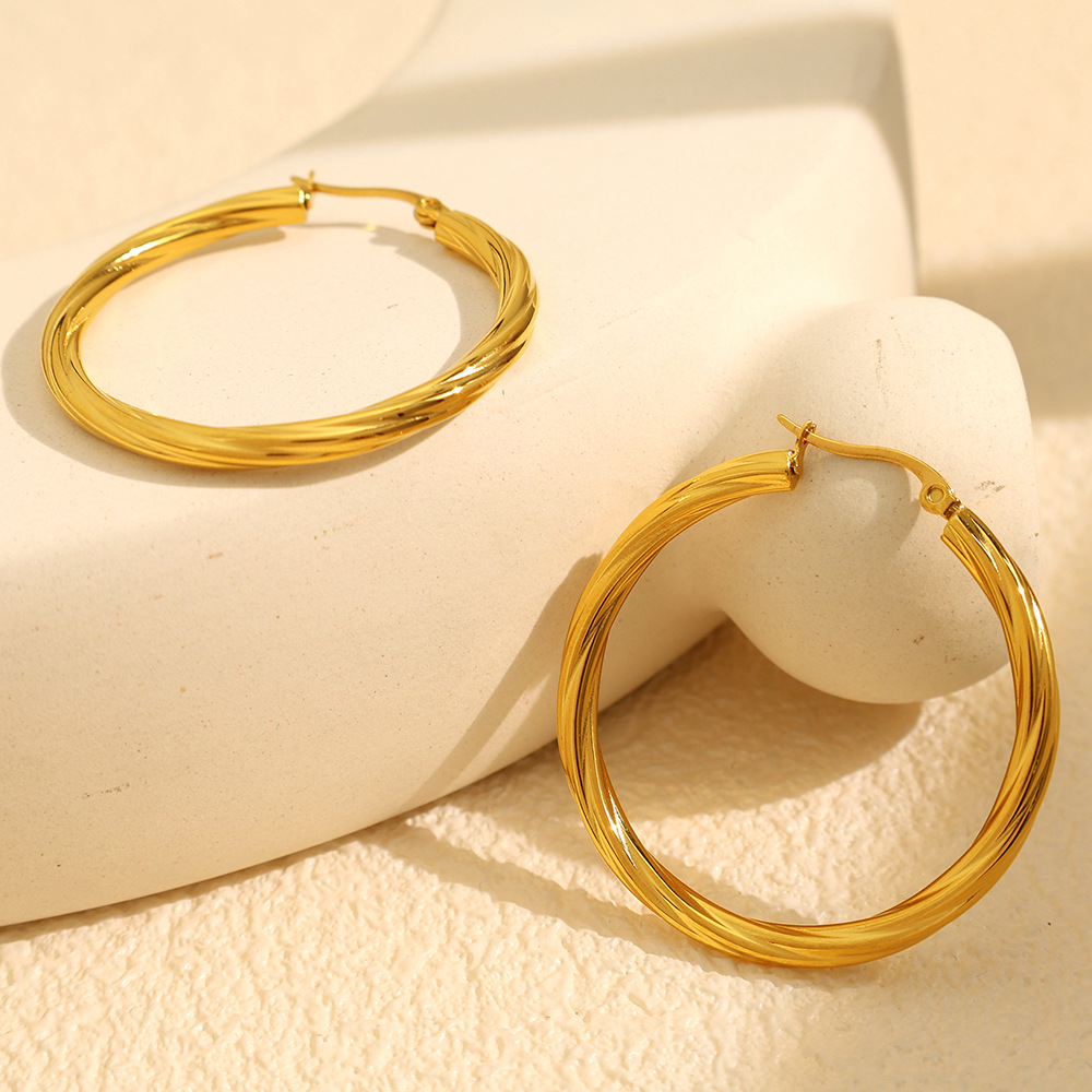 1 pair classic series elegant daily geometric titanium steel  gold color plated women's hoop earrings Picture5