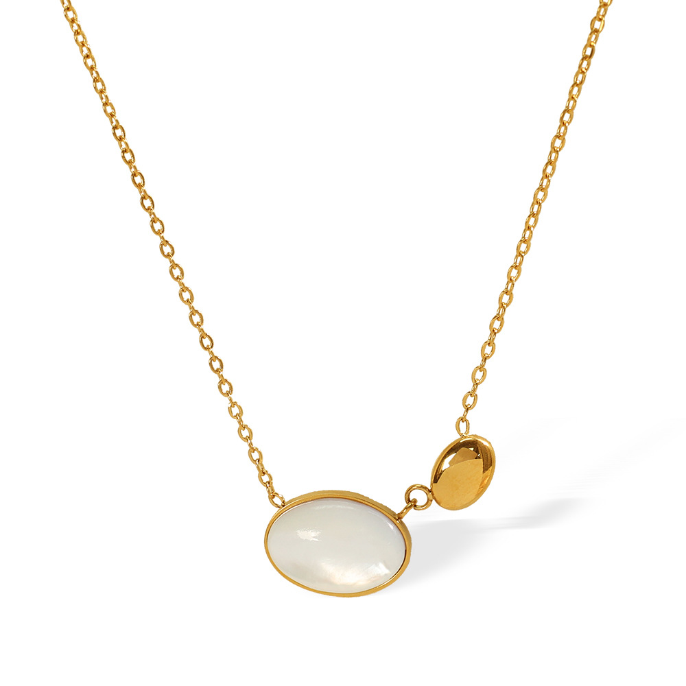 1 piece romantic series elegant ellipse titanium steel  gold color plated shell women's pendant necklaces h5Picture6