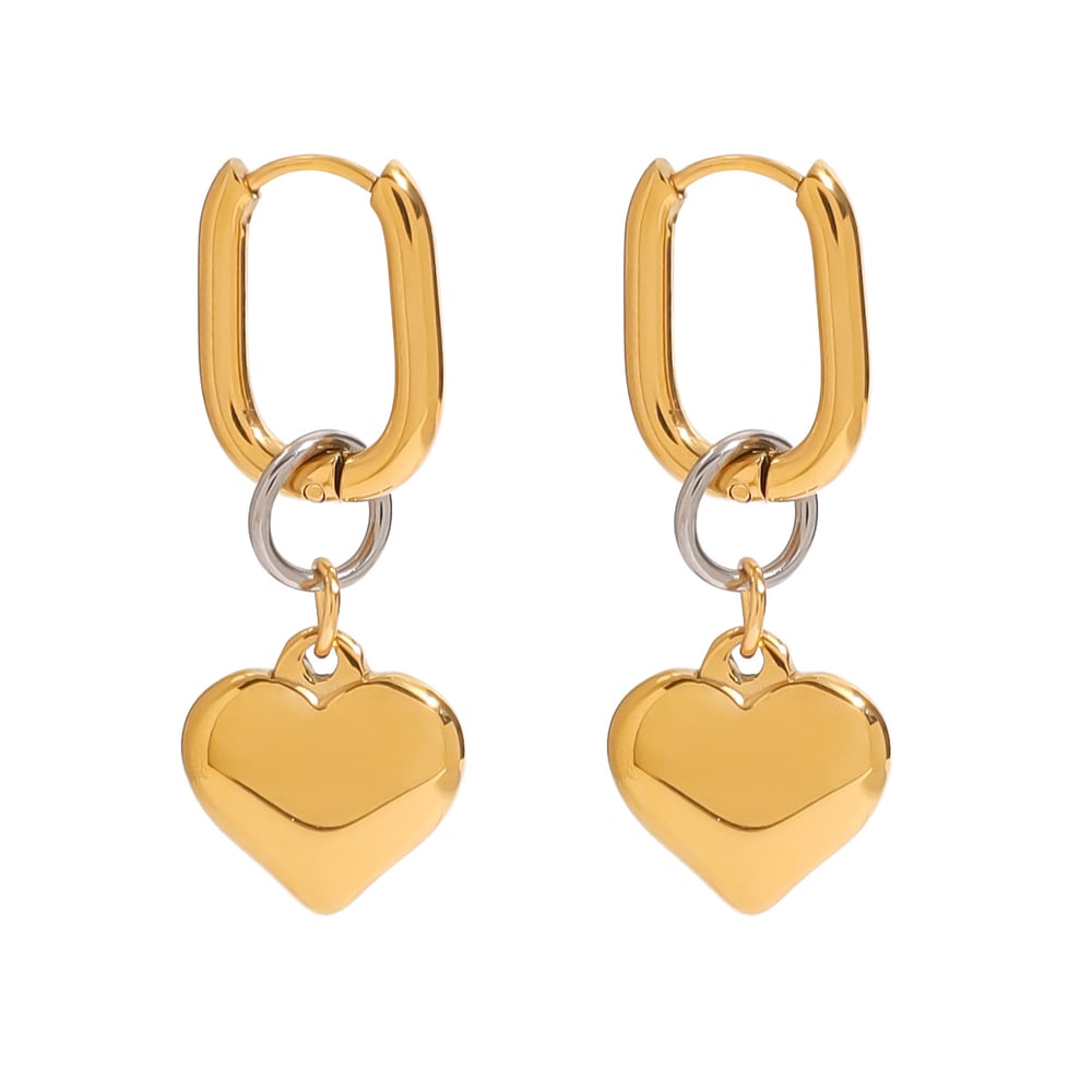 1 Pair Modern Series Classic Heart Shape Stainless Steel Gold And Silver Mixed Color Women's Drop Earrings h5Picture6