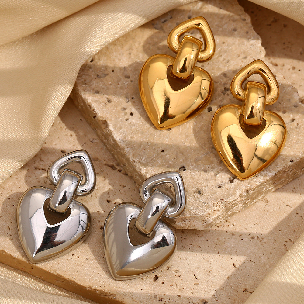 1 Pair Romantic Series Sweet Love/Heart Shape Stainless Steel   Gold Color  Women's Drop Earrings h5Picture4