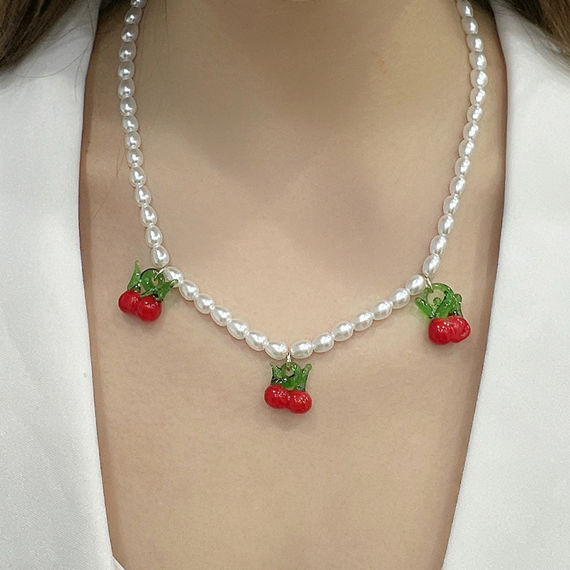 1 Piece Romantic Series Daily Elegant Natural Fruits Glass Beads Women's Beaded Necklaces h5Picture3