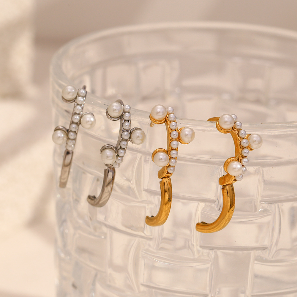 1 Pair Simple Series Fashion OL Solid Color Stainless Steel   Gold Color  Women's Hoop Earrings h5Picture4