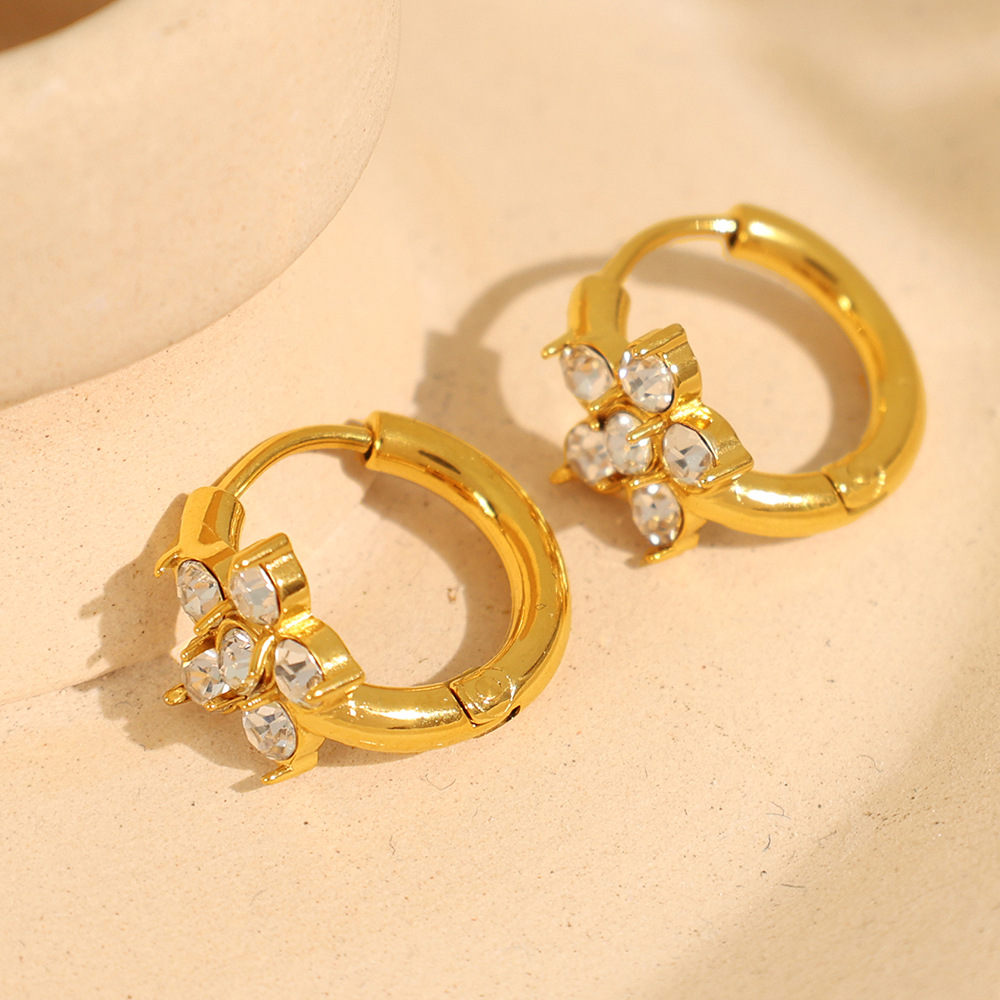 1 Pair Luxurious Series Shining Flower Shape Stainless Steel Gold Color Women's Hoop Earrings h5Picture4