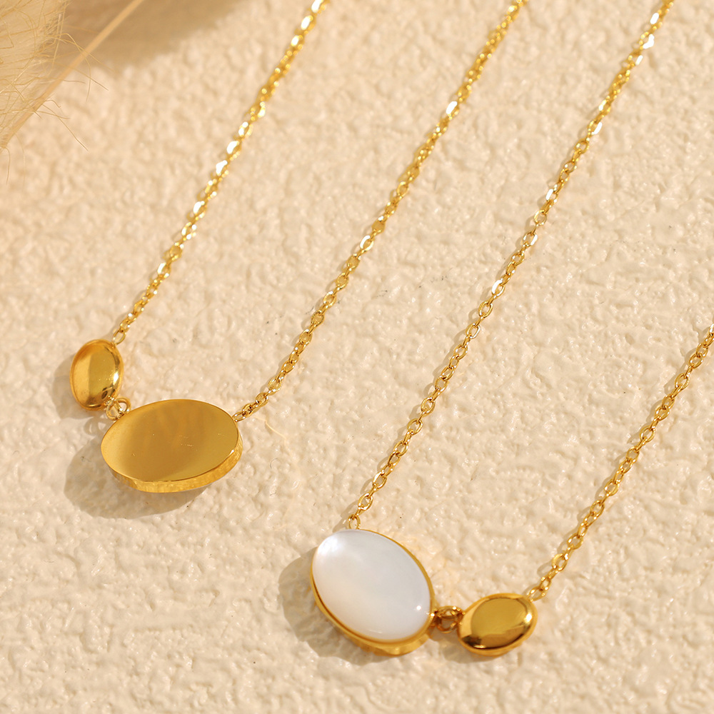 1 piece romantic series elegant ellipse titanium steel  gold color plated shell women's pendant necklaces h5Picture3