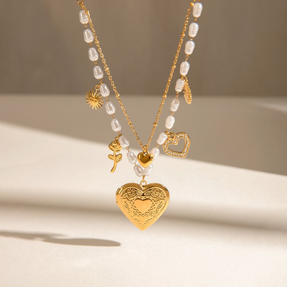 1 Piece Classic Series Classic Heart Shape Flower Stainless Steel Gold Color Women's DIY Pendant Necklaces h5Picture4