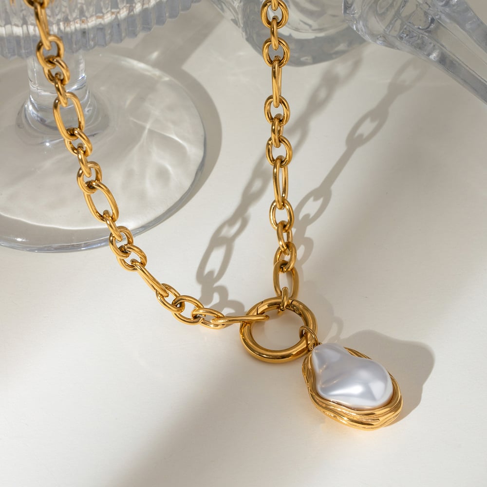 1 piece classic series elegant geometric stainless steel  gold plated artificial pearl women pendant necklaces h5Picture3