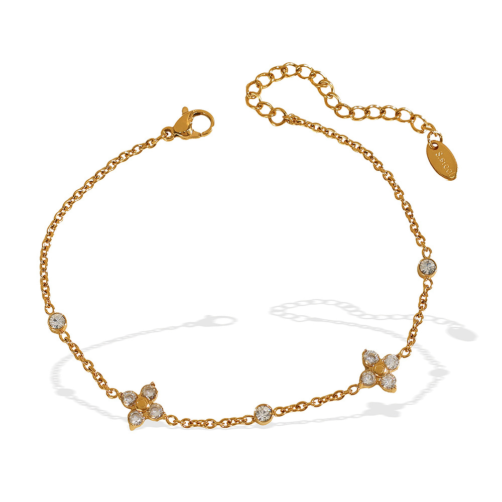 1 piece simple series simple flower stainless steel  gold plated zircon women charm bracelets Picture5