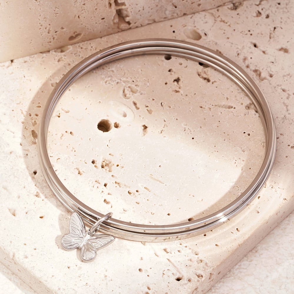 1 Piece Lustrous Series Sweet Butterfly Stainless Steel Gold Color Women's Bangles h5Picture5